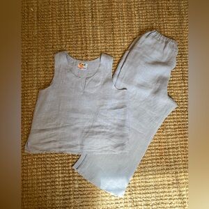 Flax Linen Two Piece Blue Set